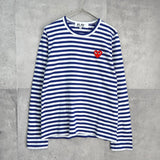 プレイ コム デ ギャルソン ハートロゴ ボーダー ロンT 長袖Tシャツ ネイビー / ホワイト - NEWSED