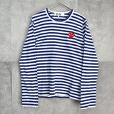 プレイ コム デ ギャルソン ハートロゴ ボーダー ロンT 長袖Tシャツ ネイビー / ホワイト - NEWSED