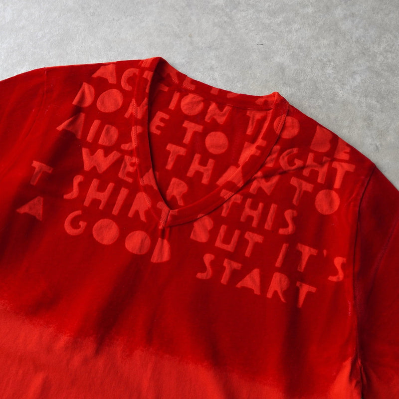 メゾン マルジェラ エイズT 異素材切り替え ベロア Vネック Tシャツ 半袖トップス レッド タグ付き未使用品 - NEWSED