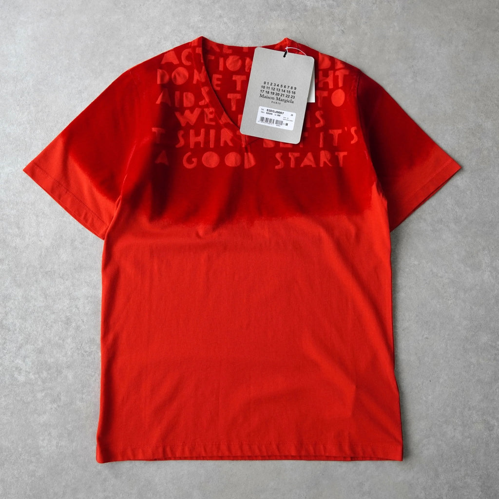メゾン マルジェラ エイズT 異素材切り替え ベロア Vネック Tシャツ 半袖トップス レッド タグ付き未使用品