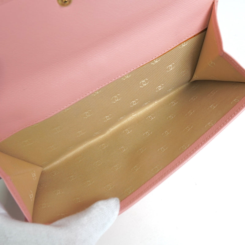 シャネル ココボタン レザー 長財布 ピンク