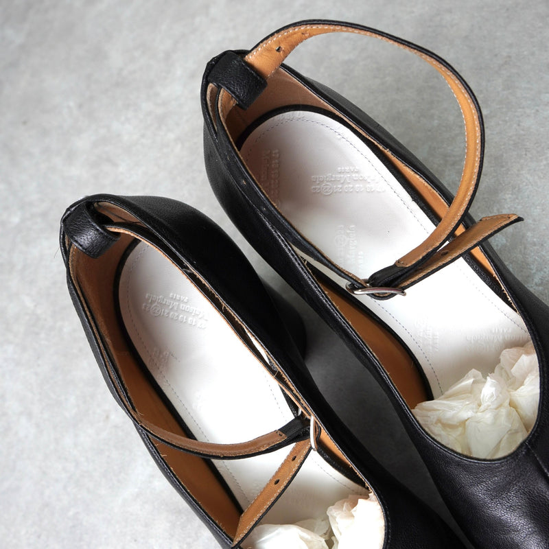 メゾン マルジェラ tabi タビ アンクルストラップ レザー ヒール パンプス ブラック サイズ40 - NEWSED