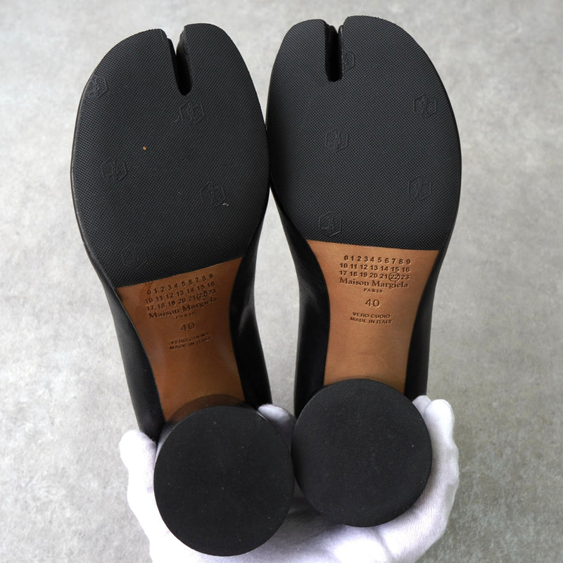 メゾン マルジェラ tabi タビ アンクルストラップ レザー ヒール パンプス ブラック サイズ40 - NEWSED