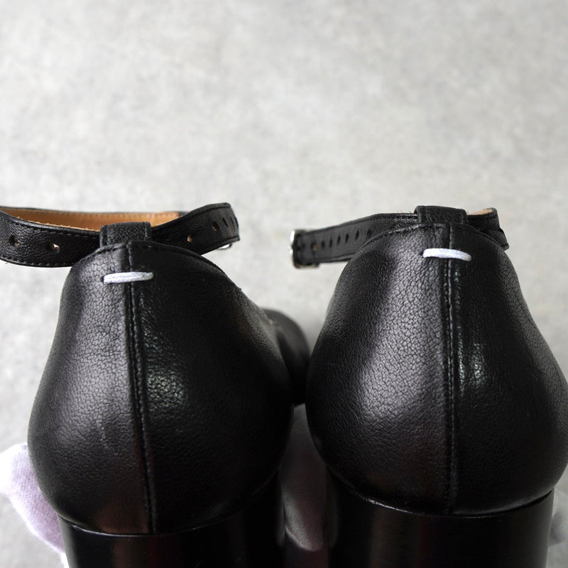 メゾン マルジェラ tabi タビ アンクルストラップ レザー ヒール パンプス ブラック サイズ40 - NEWSED