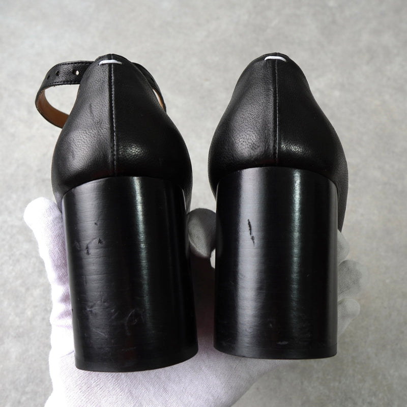 メゾン マルジェラ tabi タビ アンクルストラップ レザー ヒール パンプス ブラック サイズ40 - NEWSED