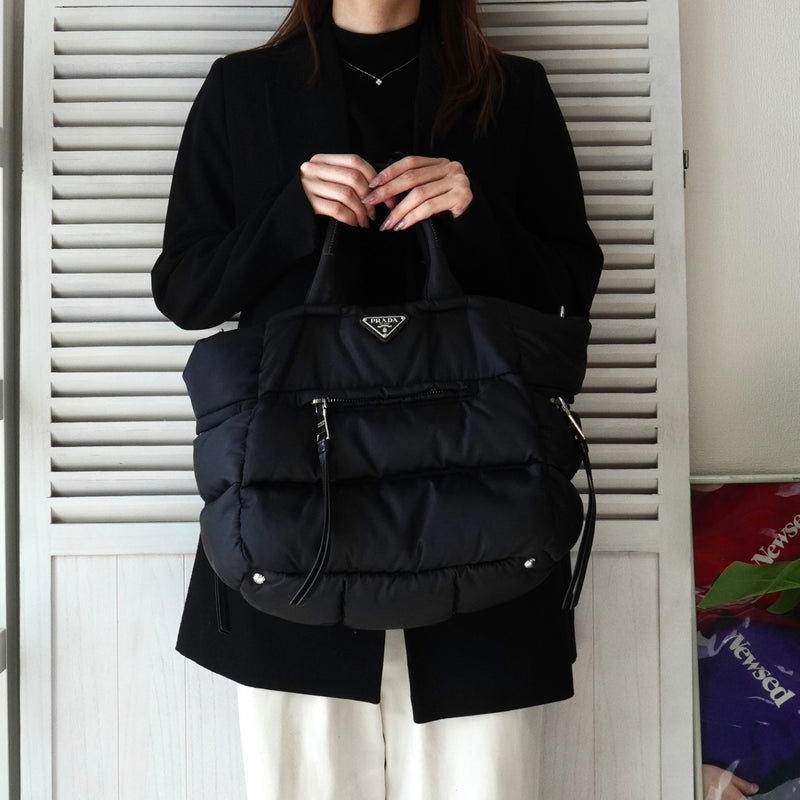 プラダ ナイロン キルティング 2way ハンドバッグ ショルダーバッグ トライアングルロゴ ブラック