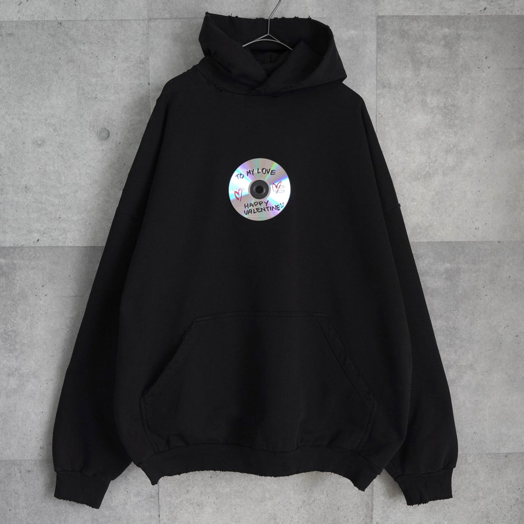 バレンシアガ TO MY LOVE HOODIE オーバーサイズ CD装飾 ダメージ加工 パーカー フーディー ブラック