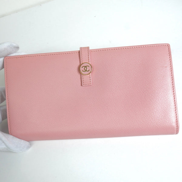 シャネル ココボタン レザー 長財布 ピンク