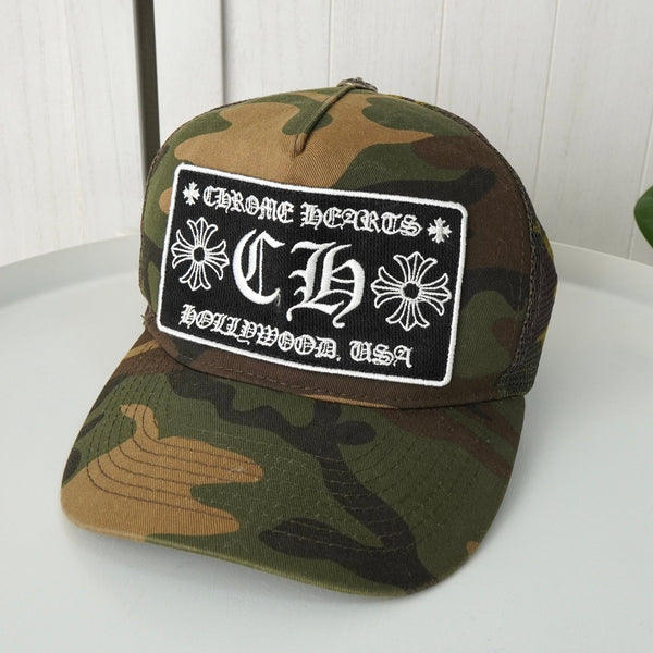 クロムハーツ TRUCKER CAP CHパッチ トラッカー クロスボール付き カモ柄 メッシュ キャップ 帽子 カーキ - NEWSED