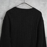 ラコステ ロゴパッチ ケーブル編み ニット ブラック