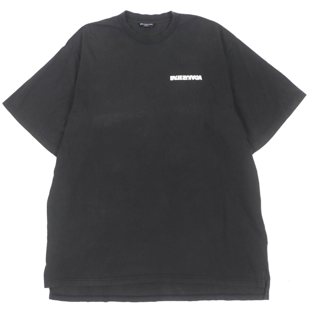 バレンシアガ UNIFIT ターニングロゴ オーバーサイズ ダメージ加工 クルーネック ショートスリーブ 半袖Ｔシャツ ブラック 5 メンズ