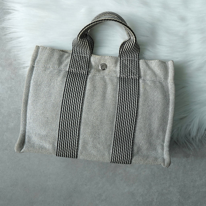 エルメス フールトゥPM キャンバス ハンドバッグ ホワイト / ブラック