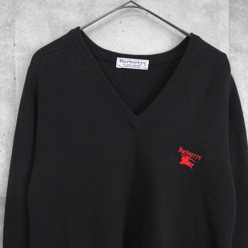 バーバリー ヴィンテージ ロゴ Vネック ニット ブラック - NEWSED