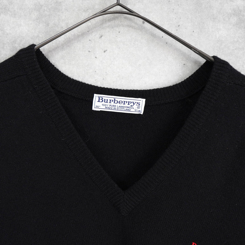 バーバリー ヴィンテージ ロゴ Vネック ニット ブラック - NEWSED