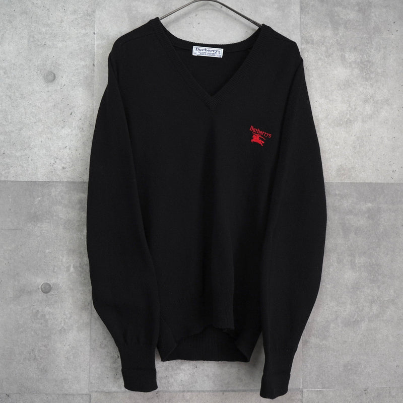 バーバリー ヴィンテージ ロゴ Vネック ニット ブラック - NEWSED