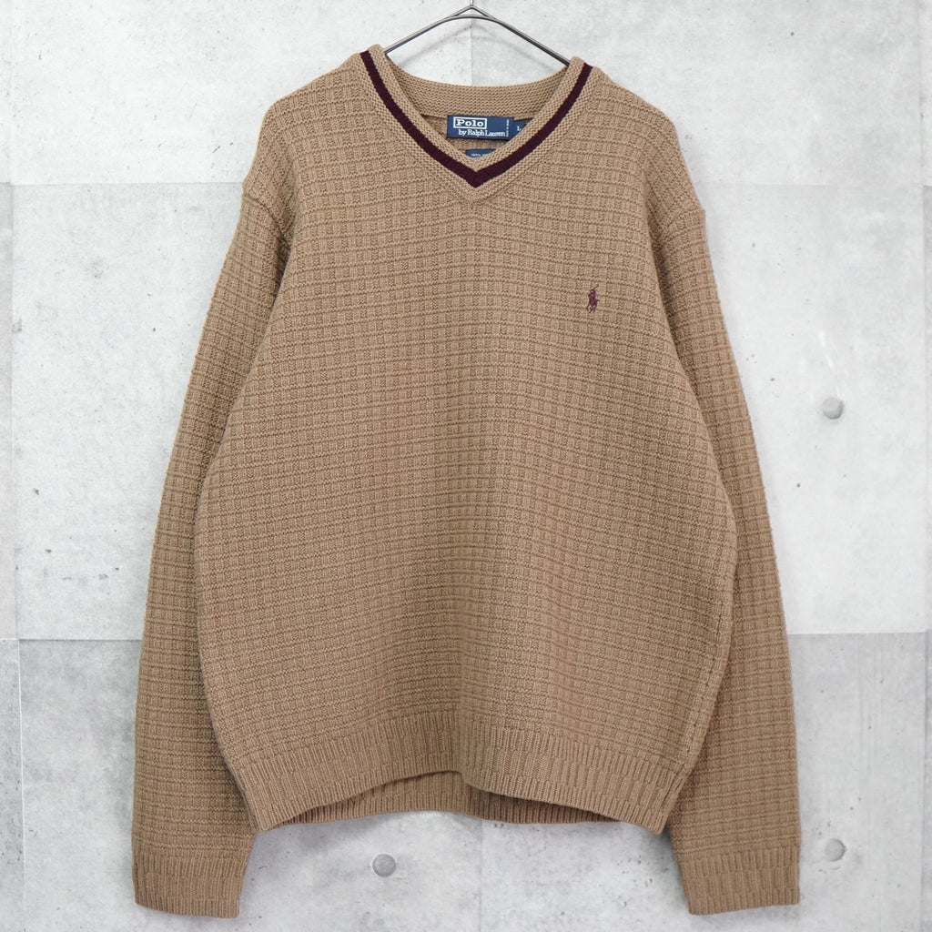 ポロ ラルフローレン ロゴ 刺繍 Vネック ニット ブラウン