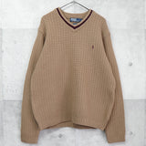 ポロ ラルフローレン ロゴ 刺繍 Vネック ニット ブラウン - NEWSED