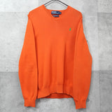 ポロ ラルフローレン ロゴ 刺繍 Ｖネック ニット オレンジ - NEWSED