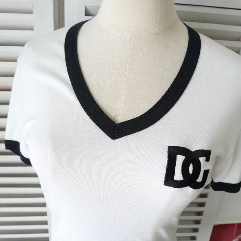 ドルチェ&ガッバーナ ナンバー 刺繍 Ｖネック 半袖ニット ホワイト レディース - NEWSED