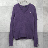 ポロ ラルフローレン ロゴ 刺繍 Vネック ニット パープル レディース - NEWSED