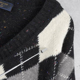 ヴァレンティノ ヴィンテージ Vネック ニット アーガイル柄 ロゴ 刺繍 ブラック - NEWSED