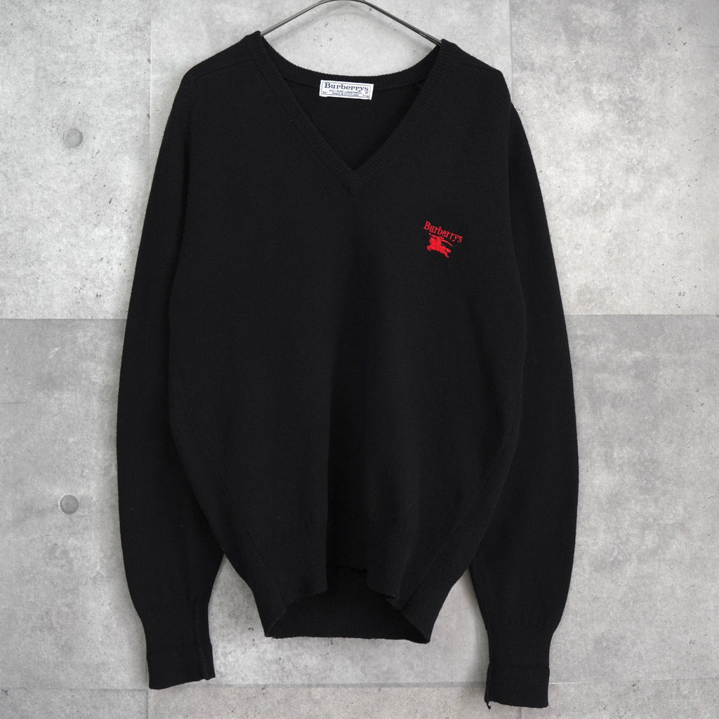 バーバリー ヴィンテージ ロゴ Vネック ニット ブラック