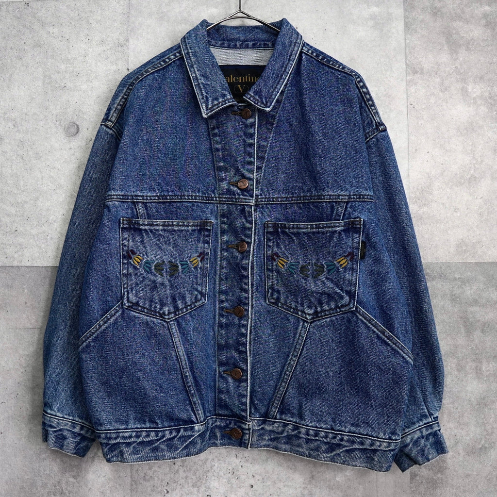 バレンティノ ジーンズ ヴィンテージ Vロゴ ボタン 刺繍 デニムジャケット ブルー