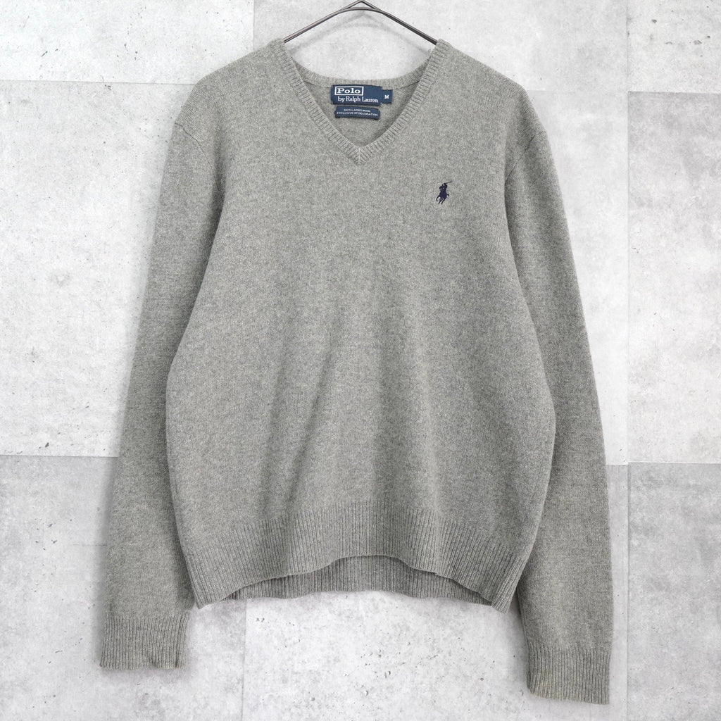 Polo Ralph Lauren 徽标刺绣 V 领针织衫 灰色