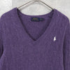 ポロ ラルフローレン ロゴ 刺繍 Vネック ニット パープル レディース