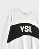 サンローラン ジーンズ ヴィンテージ Vネック YSLロゴ コットン ニット セーター ホワイト L メンズ