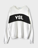 サンローラン ジーンズ ヴィンテージ Vネック YSLロゴ コットン ニット セーター ホワイト L メンズ - NEWSED