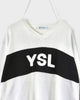 サンローラン ジーンズ ヴィンテージ Vネック YSLロゴ コットン ニット セーター ホワイト L メンズ
