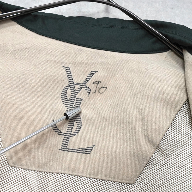 イヴ サンローラン ヴィンテージ YSLロゴ ブルゾン ジャケット ベージュ / モスグリーン