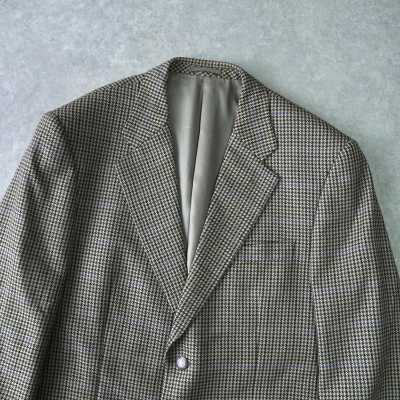 イヴサンローラン YSLロゴ ボタン 千鳥格子柄 ウール テーラードジャケット カーキ