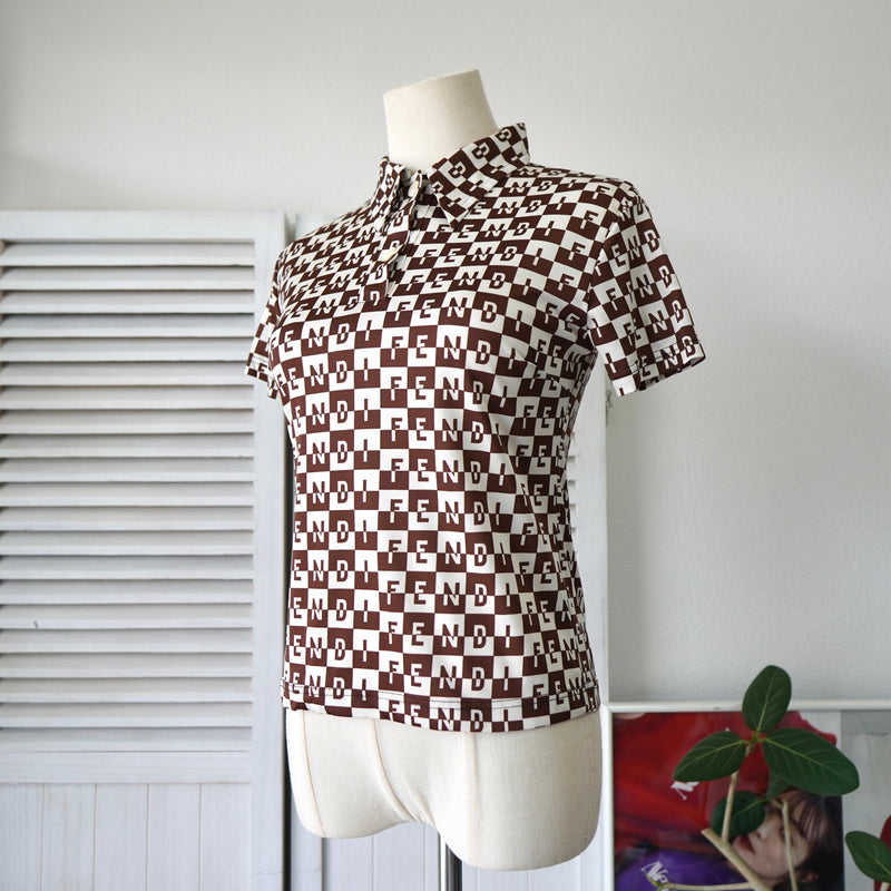 Vintage Logo Checkered Pattern Polo Shirt - NEWSED