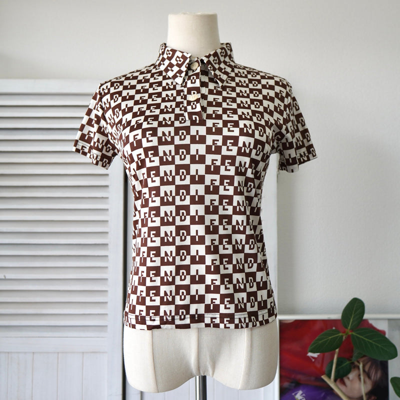 Vintage Logo Checkered Pattern Polo Shirt - NEWSED
