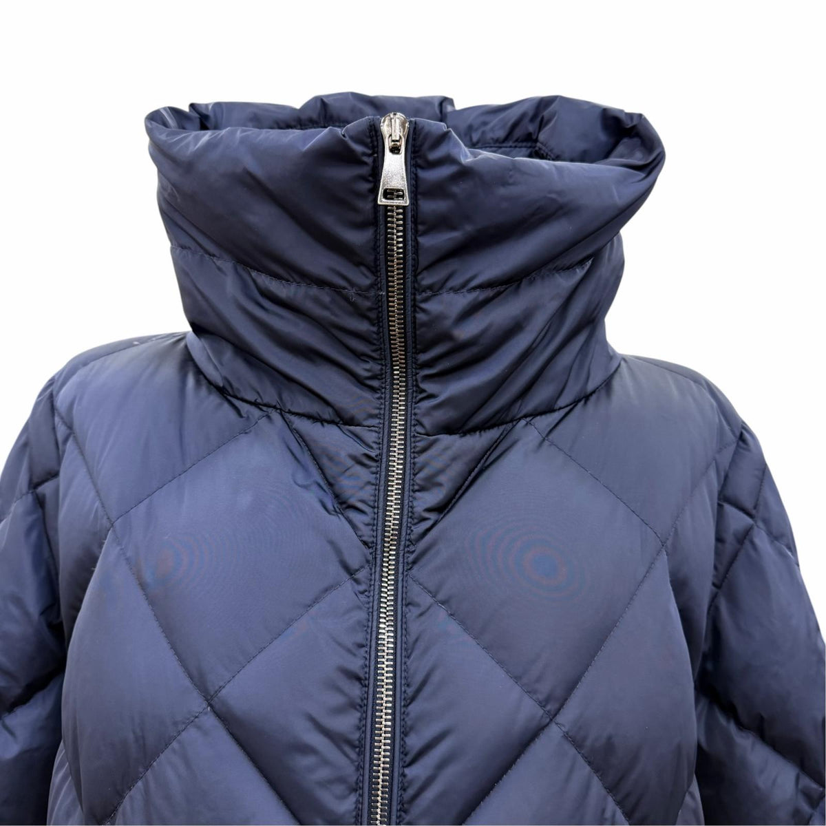 モンクレール VOUGLANS ブーラン 裾フレア 切り替えデザイン ZIP UP ダウンコート ネイビー 2 レディース - NEWSED