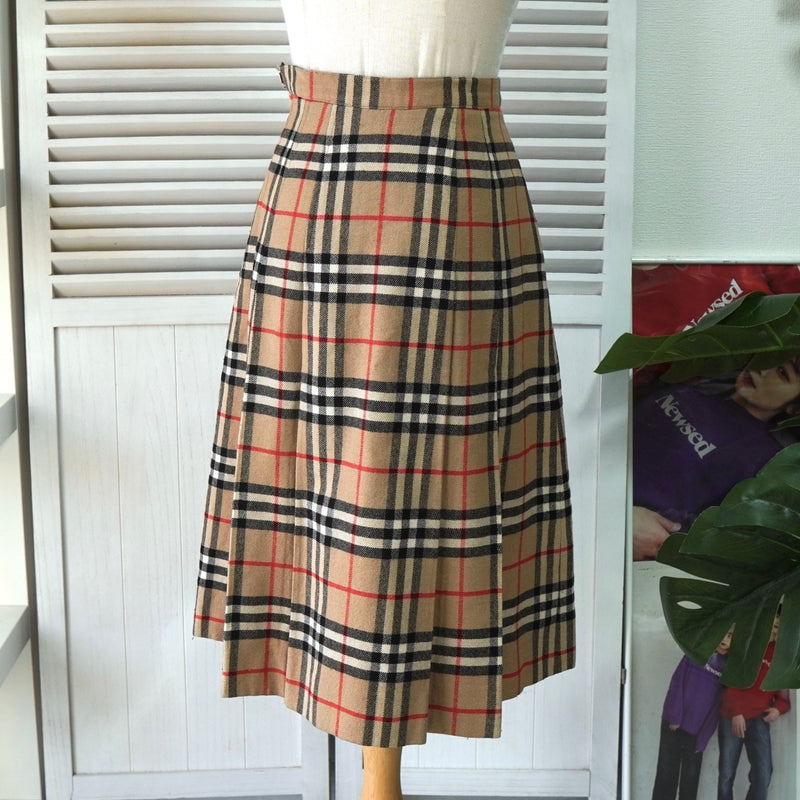 バーバリー ノバチェック ウール プリーツスカート ベージュ