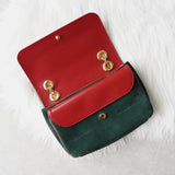 グッチ スエード / レザー バイカラー Wフラップ マリーナチェーン ショルダーバッグ グリーン / レッド - NEWSED