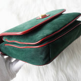 グッチ スエード / レザー バイカラー Wフラップ マリーナチェーン ショルダーバッグ グリーン / レッド - NEWSED