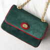 グッチ スエード / レザー バイカラー Wフラップ マリーナチェーン ショルダーバッグ グリーン / レッド