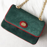 グッチ スエード / レザー バイカラー Wフラップ マリーナチェーン ショルダーバッグ グリーン / レッド - NEWSED