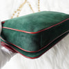グッチ スエード / レザー バイカラー Wフラップ マリーナチェーン ショルダーバッグ グリーン / レッド