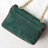 グッチ スエード / レザー バイカラー Wフラップ マリーナチェーン ショルダーバッグ グリーン / レッド - NEWSED