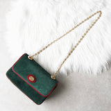 グッチ スエード / レザー バイカラー Wフラップ マリーナチェーン ショルダーバッグ グリーン / レッド - NEWSED