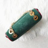 グッチ スエード / レザー バイカラー Wフラップ マリーナチェーン ショルダーバッグ グリーン / レッド - NEWSED