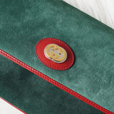 グッチ スエード / レザー バイカラー Wフラップ マリーナチェーン ショルダーバッグ グリーン / レッド - NEWSED