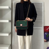 グッチ スエード / レザー バイカラー Wフラップ マリーナチェーン ショルダーバッグ グリーン / レッド - NEWSED