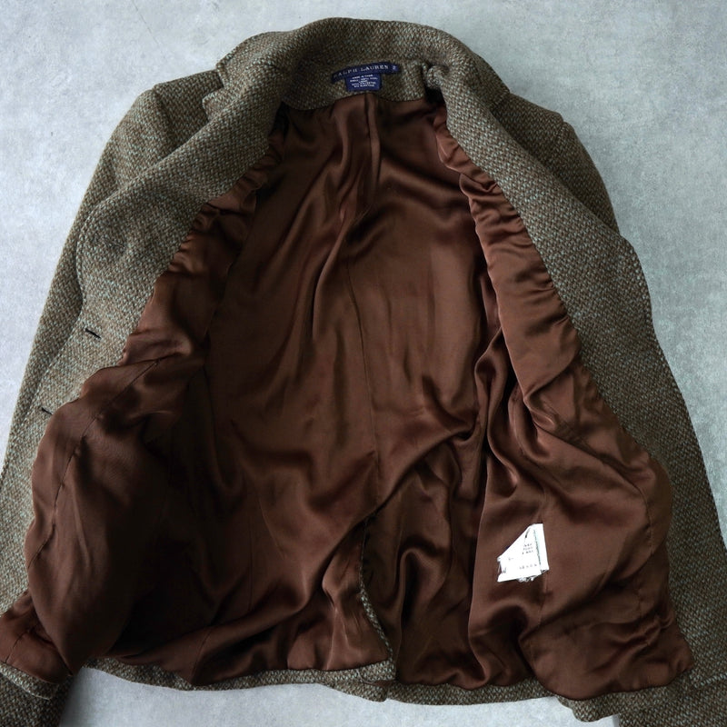 ポロ ラルフローレン シングル ツイード テーラードジャケット ブラウン レディース