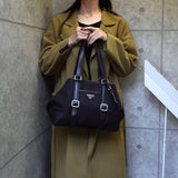 プラダ トライアングルロゴ テスート ポコノ ナイロン レザー トートバッグ ブラック